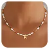 Europeo y Americano Transfronterizo Más Vendido Latón Electrochapado en Oro Real Moda Estilo Bohemio 26 Letras Cuentas de Arroz Coloridas Collar de Cuentas