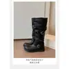 Botas de caña alta de moda, nuevo estilo otoño e invierno, con hebilla, para usar por fuera, plisadas, botas de mezclilla apiladas 2026, botas de jinete con cinturón retro western