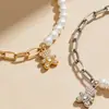 Cadena de Dedos de Acero Inoxidable Cadena de Muñeca Oso Ins Zirconia Perla Empalme Pulsera Chapada en Oro de 18K Joyería de Lujo Ligero