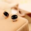 Pendientes de aleación con forma de gato negro sonriente y diamantes de imitación, estilo coreano, para estudiantes.