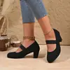 Invierno 2025 Nuevo Tacón Grueso Banda Elástica Punta Redonda Boca Baja Tacón Grueso Zapatos de Tacón Alto Venta Directa de Fábrica Comercio Exterior Transfronterizo Zapatos para Mujer