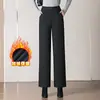 1028 Calças de Lã de Perna Larga Outono e Inverno Novas Forradas com Fleece Calças de Mãe Calças Casuais Espessadas Calças para Mulheres de Meia-idade Meia-idade e Idosos