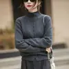 Cárdigan de Punto de Mezcla de Lana Transfronterizo Nuevo Estilo Otoño e Invierno 2026 Estilo Suave Cuello Alto de un Solo Botón Color Sólido Top para Mujer Ya Disponible