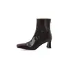 Modelo Destacado~Otoño 2026 Nuevo Estilo Coreano para Adelgazar las Piernas~Botines Cortos de Piel de Oveja Texturizada con Punta Cuadrada y Tacón Alto para Mujer, Efecto Adelgazante