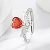 Anillo de Alas de Ángel con Forma de Corazón Cortado Flor de Hielo de Piedra Preciosa de Color de Venta Caliente en Transmisión en Vivo, Anillo de Alas con Forma de Corazón de Diamante de Alto Carbono Galvanizado en Oro Real