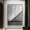 Pintura Decorativa de Estudio Minimalista Moderna en Blanco y Negro Gris Visualmente Atractiva Arte de Pared Extensión de Espacio para Escaleras Mural de Espacio
