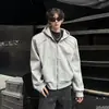Jaqueta Moletom com Capuz Desconstruída Ombro Almofadado Estilo Nicho Masculina Scoundrel Cool Design Solto Senso de Design Decoração de Metal Jaqueta Cardigan Curta