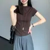 Camiseta Slim Fit com Cintura Franzida para um Visual que Valoriza, Confortável e Elástica, Nova para Primavera e Verão S0321Y