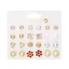 Pendientes de Combinación de Perlas Redondas de Imitación de Flor y Diamante, Varios Meses, Set de Pendientes, Europeos y Americanos de Venta Caliente Transfronteriza, 12 Pares
