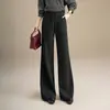 Calças pantalona de lã de alta qualidade para mulheres, novo estilo outono e inverno, estilosas e versáteis, cintura alta elástica, modeladoras, casuais, calças longas levemente pantalona
