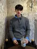 Suéter de Punto para Hombre Estilo Coreano Retro Falso Dos Piezas Cuello Doble Bloque de Color Manga Larga Otoño Invierno Intelectual Casual Versátil
