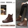 Botas Martin de Couro Genuíno com Solado Grosso Estilo Novo 2026 para Mulheres, Botas Curtas com Salto Grosso Forradas com Lã para Outono e Inverno, Botas Femininas Versáteis Retrô Atacado