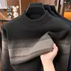 Suéter de punto para hombre de primavera y otoño, bloques de color, cuello redondo, manga larga, jacquard de punto a rayas de moda, grueso, ajuste ceñido, jersey