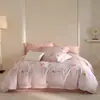 Estilo da Marca Algodão de Fibra Longa Conjunto de Cama de Quatro Peças Espessado Escovado 100% Algodão Puro Capa de Edredom Lençol Pequeno Fresco Roupa de Cama 100% Algodão