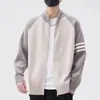 Suéter cárdigan retro americano de doble cremallera y tres rayas, estilo casual y relajado, tejido de punto con cuello en V, chaqueta de color liso unisex