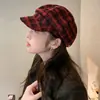 Nova Boina Xadrez Retrô de Outono Moda Feminina Versátil Que Afina o Rosto Chapéu Pequeno Octogonal Estilo Preppy Chapéu de Jovem