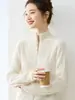 Novo Cardigã de Cashmere 100% Puro com Zíper Feminino Gola Meia-Alta Tricô Trançado Solto Quente Casaco Suéter