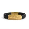 Pulsera de Acero de Titanio Estilo Xizang de Cinco Sutras para Hombres y Mujeres, Pulsera Versátil Color Oro Arena, Pulsera de Cordón de Cuero, Venta al por Mayor
