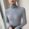 Suéter de Gola Alta Macio e Pegajoso Feminino Outono Inverno Novo Estilo Roupa Íntima Justa Modeladora Camisa de Tricô Camada Base Feminina