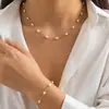 Cadena de Clavícula de Perlas Irregulares Transfronteriza Europea y Americana, Collar con Cuentas de Acero Inoxidable, Collar Minimalista de Moda para Mujer