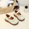 Zapatos Mary Jane de Cuero Elegantes para Niñas 2026 Nuevo Estilo Primavera y Otoño Zapatos de Princesa con Lazo de Perlas para Bebé Zapatos de Suela Plana