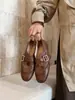 Versión de Piel de Vaca de Mocasines de Estilo Británico Tallados a Mano para Mujer, Zapatos Individuales Planos de Cuero Genuino de Boca Baja, Versátiles para el Trayecto al Trabajo