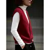Chaleco de punto rojo retro francés con cuello en V para mujer, adecuado para ir al trabajo, de un solo pecho, elegante chaleco de punto para superponer