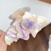 Presilha de Cabelo Dupla de Garra com Flor de Alta Qualidade e Linda Textura de Acetato, Presilha de Tubarão Tridimensional, Acessório de Cabelo Super Delicado e Simples para Mulheres