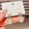 925 Silver Pin Bow Zircon Brincos Doce High-end Big Pearl Heart-shaped Full Diamond Fashion Internet Celebrant Brincos para Mulheres