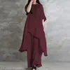 Sudeste Asiático Transfronterizo Primavera y Otoño Talla Grande Holgado Informal Irregular Color Sólido Moda Deportiva Conjunto de Dos Piezas