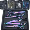 Tesouras de cabeleireiro de aço inoxidável, kit de cores para corte de cabelo, tesouras de dentes finos, tesouras para franja, atacado