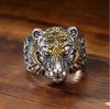 Anillo de cabeza de tigre de plata tailandesa retro personalidad dominante para hombre elegante hip hop moderno Anillo de boca abierta para hombre entrega de una sola pieza
