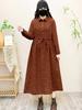 Nuevo estilo retro de primavera algodón y lino estampado solapa plisada manga larga vestido de recuerdo para mujer suelto tipo A