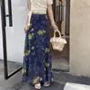 Falda retro de gasa degradada para mujer, nuevo estilo de verano, elegante falda sirena, de cintura alta, falda larga sirena adelgazante
