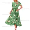 Vestido largo plisado con estampado floral y mangas abullonadas para mujer, primavera y verano 2024, estilo transfronterizo, estilo europeo y americano