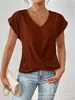 2026 Bestseller Transfronteiriço da Amazon Camiseta Lisa com Decote V Elegante Manga Curta Roupa Feminina Primavera/Verão Amazon Transfronteiriço