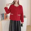 Cárdigan de Punto con Botón de Corazón de Lentejuelas de Uso Rudo para Mujer 2025 Otoño e Invierno Nuevo Elegante Chaqueta Suéter de Terciopelo Imitación de Visón