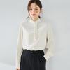 26 Colección de Otoño: Elegante Blusa de Gasa de Manga Larga Estilo Francés, Top Versátil de Gama Alta para el Trabajo con Cuello Alto Fruncido 15407