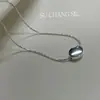 Collar Colgante Ovalado Liso de Plata de Ley S925 Su Chuang para Niñas Cadena de Clavícula en Capas Estilo Coreano Ins Nicho de Gama Alta