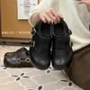 Mollykiki Zapatos Birkenstock de Pana con Hebilla Retro para Mujer Temporada de Invierno 2025 Nuevos Mocasines Cálidos Casuales