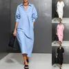 2026 Nuevo Vestido de Color Sólido Holgado de Manga Larga con Cuello y Bolsillo Estilo Europeo y Americano Amazon