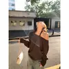 Tecido de Pelo de Coelho com Bolinhas Decote Halter Falso Duas Peças Camiseta de Manga Longa para Mulheres no Outono com Camisa Base Relaxada Off-Shoulder