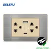 Painel de Aço Inoxidável Cinza Tipo 118 Estilo Tailandês com Tomada Interruptora de Carregamento Rápido USB Tipo-C 20W para Instalação Embutida na Parede