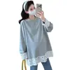 Tops de Maternidad 2025 Otoño Nuevas Camisetas de Manga Larga con Encaje Versátiles de Longitud Media Casual Camisas Base Resistentes