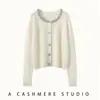 Otoño e Invierno Nuevo Estilo Cuello Redondo Cardigan Hecho a Mano con Pedrería Suéter de Cachemira para Mujer Top de Moda Manga Larga Holgado Suave Agradable al Tacto