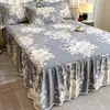 Saia de Cama de Flanela de Algodão Peça Única Nova Toda em Algodão Renda Espessada Cobertura de Cama Para Todas as Estações Conjunto de Três Peças Antiderrapante Princesa 1.8m2m