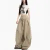 Elegantes pantalones grises para mujer con cordón, dobladillo con volantes, pierna curva, nuevos de 2026, de cintura alta, adelgazantes, holgados, línea A, casuales