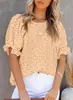 Nuevas Blusas de Gasa Europeas y Americanas para Mujer Verano 2026 Amazon Mangas Cortas Cuello Redondo Estampadas Mangas Abullonadas Camisas Pulóver para Mujer