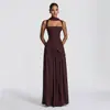 Vestido Largo Liso Sin Tirantes Estilo Europeo y Americano con Abertura, Vestido Largo de Moda Ajustado sin Espalda con Lazos y Abertura Alta