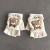 Guantes de Felpa Tejida de Oso Lindo para Niños, de Media Dedos Desplegables, Calidez Invernal, Guantes para Niños y Niñas de Jardín de Infancia, Venta al por Mayor